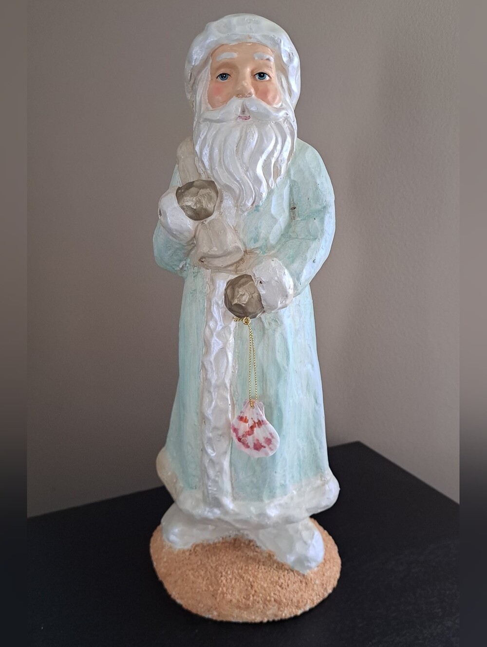 Coastal Blue Resin Santa Figurine - Decorative Home Art